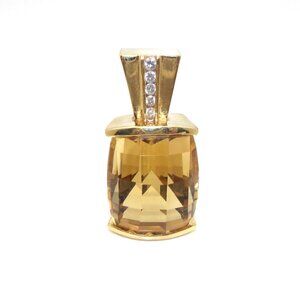 14K Yellow Gold Large Heavy Orange Citrine Diamond Pendant